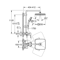 Vitalio Comfort 250 Colonne de douche avec mitigeur monocommande + Douche de tête + Douchette 2 jets, chrome (G26985001)  Vitalio Comfort 250 Colonne de douche avec mitigeur monocommande + Douche de tête + Douchette 2 jets, chrome (G26985001)
