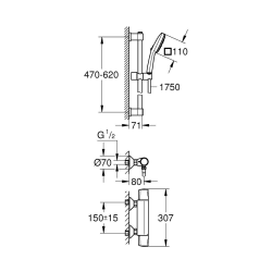 Precision Trend Set de douche avec mitigeur thermostatique 1/2" + Douchette 3 jets + Barre 60 cm, chrome (G34237003)  Precision Trend Set de douche avec mitigeur thermostatique 1/2" + Douchette 3 jets + Barre 60 cm, chrome (G34237003)
