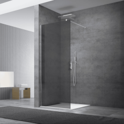 Swiss Aqua Technologies Walk-in 100x200cm Paroi en verre fumé 8 mm anticalcaire, avec bras et profilés noir mat (SATBWI100KSPRC)