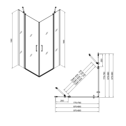 Swiss Aqua Technologies Fusion Portes de douche acces en angle pivotantes 100x80cm anticalcaire avec profilés noir mat (SATFUDP10080C)