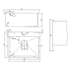  Timeless Évier de cuisine encastrable inox 304, 1 bac, 55x45x21 cm, Cuivre brossé PVD