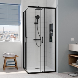 CASCADA Porte de douche 90x90x195cm coulissante anticalcaire avec profilés Noir mat (CERAHC9090B)