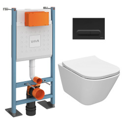 Pack WC Bâti-support autoportant V-Fix Core + WC SAT sans bride et fixations invisibles + Plaque chrome mat (VFTFSAT5)