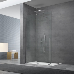X-MOTION 140x200cm Paroi en verre coulissante Crystal Glass® 8 mm anticalcaire, bras, profilés, chrome brillant (SATBWIXM140)