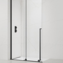 X-MOTION 110x200cm Paroi en verre coulissante Crystal Glass® 8 mm anticalcaire, avec bras et profilés Noir mat (SATBWIXM110C)
