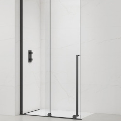 X-MOTION 140x200cm Paroi en verre coulissante Crystal Glass® 8 mm anticalcaire, avec bras et profilés Noir mat (SATBWIXM140C)