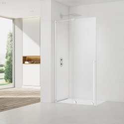 X-MOTION 140x200cm Paroi en verre coulissante Crystal Glass® 8 mm anticalcaire, avec bras et profilés Blanc (SATBWIXM140B)