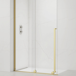  X-MOTION 120x200cm Paroi en verre coulissante Crystal Glass® 8 mm anticalcaire, avec bras et profilés Or brillant (SATBWIXM120Z)