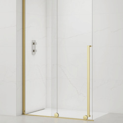  X-MOTION 140x200cm Paroi en verre coulissante Crystal Glass® 8 mm anticalcaire, avec bras et profilés Or brillant (SATBWIXM140Z)