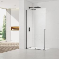 X-MOTION 140x200cm Paroi en verre coulissante Crystal Glass® 8 mm anticalcaire, avec bras et profilés Gun métal (SATBWIXM140GM)