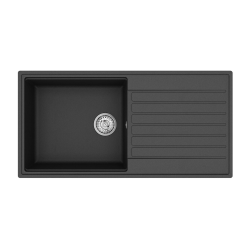 Swiss Aqua Technologies 100x50 cm évier avec égouttoir réversible en Granite, à encastrer, noir (SATSINKGQK103B)