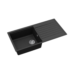  100x50 cm évier avec égouttoir réversible en Granite, à encastrer, noir (SATSINKGQK103B)