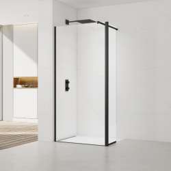  Walk-in 80x200cm Paroi et retour pivotant en verre Crystal Glass® 8 mm anticalcaire , avec bras et profilés noir mat