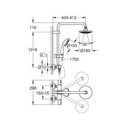 Vitalio Start System 160 Colonne de douche avec mitigeur thermostatique + douche de tête + douchette à main, chrome (G26832000)