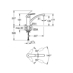 Eurosmart mitigeur monocommande 1/2" évier, chrome (G3328130F)