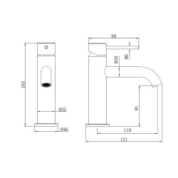 Aurum mitigeur de lavabo, sans vidage, gun métal brossé SATBAUR271BGM avec une garantie de 5 ans