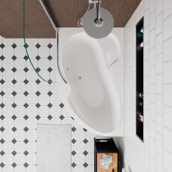 Siko 160x100 cm Fortuna Plus baignoire d&apos;angle en acrylique, gauche + tablier + pare-baignoire, pieds, blanc (FO1600LPLUS-SETP1)