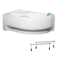 Siko 160x100 cm Fortuna Plus baignoire d&apos;angle en acrylique, droite + tablier 160 cm + pieds, blanc (FO1600PPLUS-SET1)