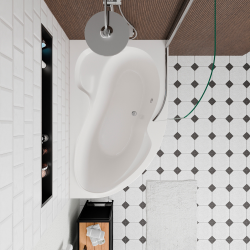 Siko 160x100 cm Fortuna Plus baignoire d&apos;angle en acrylique, droite + tablier + pare-baignoire + pieds, blanc (FO1600PPLUS-SETP1)