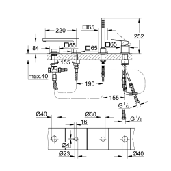  Eurocube mitigeur bain/douche 4 trous, chrome (G19897001)