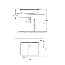  Cube Ceramic vasque à encastrer par dessous 50 cm, blanc (G3948000H)