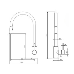 Aurum mitigeur évier à levier sur pied 44 cm avec douchette extractible 2 jets, noir mat (SATBAUR286C)