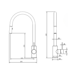  Aurum mitigeur évier à levier sur pied 44 cm avec douchette extractible 2 jets, inox (SATBAUR286NRZ)