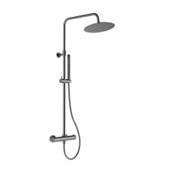 Aurum colonne de douche avec mitigeur thermostatique + douche de tête + douchette à main 2 jets, métal brossé (SATSSTKAURBGM)