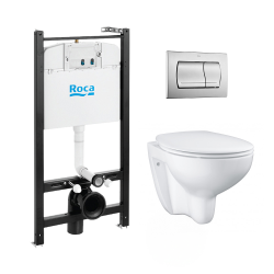 Pack Bâti-support ROCA ACTIVE + WC Grohe Bau Ceramic sans bride + abattant softclose + plaque chrome mat (RocaActiveBau-2)