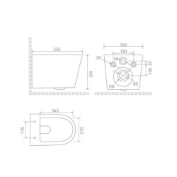 Vortex rimless WC suspendu 53,5 cm sans bride avec abattant SoftClose, effet Vortex, noir mat (CE142010RTORPBKM)