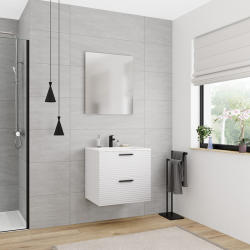 59,5*45,5*55 cm, Nouveau meuble de salle de bain assemblé, certifié FSC, blanc cassé (CERAMIA-4OW60)
