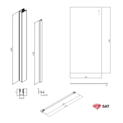 Walk-in 100x200cm, Verre semi poli Crystal Glass® 8 mm  anticalcaire, avec bras et profilés chrome brillant (SATBWI100MPPR)