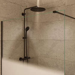  Walk-in 120x200cm, Verre semi poli Crystal Glass® 8 mm  anticalcaire, avec bras et profilés Noir mat (SATBWI120MPPRC)