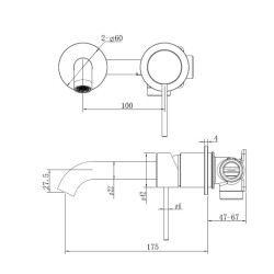  Aurum mitigeur lavabo encastré à levier avec corps d&apos;encastrement, métal brossé (SATBAUR101BGM)