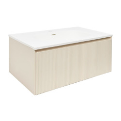 Meuble de salle de bain suspendu 80 x 35 x 52 cm avec vasque à poser en marbre coulé, beige mat, Naturel Austen (AUSTEN80BG)
