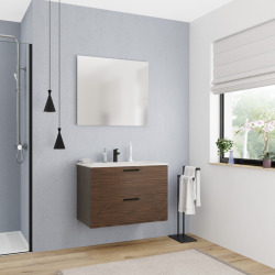 Set complet 80 cm : vasque blanc mat + meuble certifié FSC couleur chêne (CERAMIA-4DW80-V)