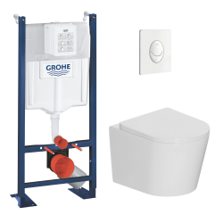 Pack WC bâti-support autoportant Rapid SL 1.13 M + WC sans bride Ceramia + abattant SoftClose + plaque blanche (PROCETOR3)