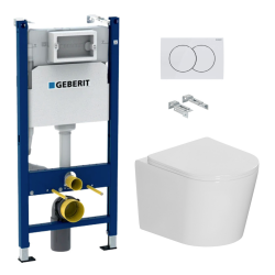 Pack WC bâti-support Duofix 112cm + WC suspendu sans bride Ceramia + abattant SoftClose + plaque blanche (CETORGEB3-VP)