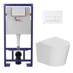 Pack WC bâti-support autoportant SAT + WC suspendu sans bride Ceramia + abattant SoftClose + plaque blanche (SMART-CETOR-4)