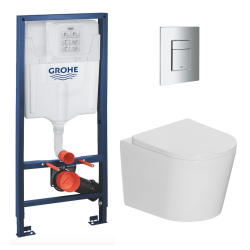 Pack WC bâti-support Rapid SL + WC suspendu sans bride Ceramia + abattant SoftClose + plaque chrome (RSLCETOR1AMZ)