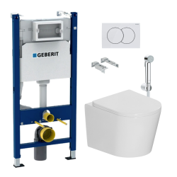 Pack WC bâti-support Duofix 112cm + WC sans bride + support de douche mural + plaque blanche (CETORGEB3SPR2VP)
