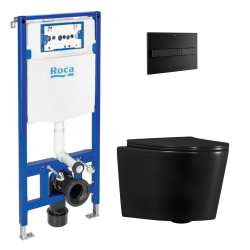 Roca Pack WC bâti-support + WC sans bride + abattant softclose + plaque noire (ROCABLACKCETOR-3)