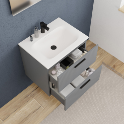 Set complet 60 cm : vasque blanc mat + meuble certifié FSC gris foncé (CERAMIA-4DG60-V)