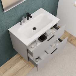 Set complet 80 cm : vasque blanc mat + meuble certifié FSC gris perle (CERAMIA-4LG80-V)