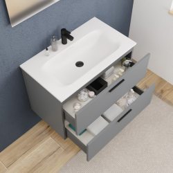 Set complet 80 cm : vasque blanc mat + meuble certifié FSC gris foncé (CERAMIA-4DG80-V)