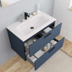 Set complet 80 cm : vasque blanc mat + meuble certifié FSC bleu canard (CERAMIA-4DB80-V)