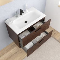 Set complet 80 cm : vasque blanc mat + meuble certifié FSC couleur chêne (CERAMIA-4DW80-V)