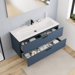 Set complet 120 cm : vasque blanc mat + meuble certifié FSC bleu canard (CERAMIA-4DB120-V)