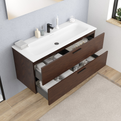 Set complet 120 cm : vasque blanc mat + meuble certifié FSC couleur chêne (CERAMIA-4DW120-V)