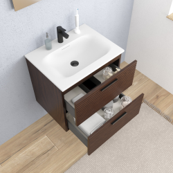 Ceramia Set complet 60 cm : vasque blanc mat + meuble couleur chêne (CERAMIA-4DW60-V)
